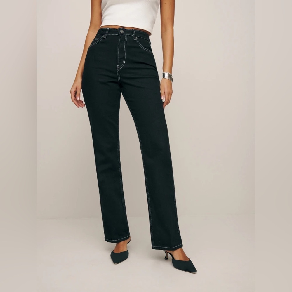 Reformation Pamela Ultra High Rise Black and White Straight Leg Jeans Size 25
